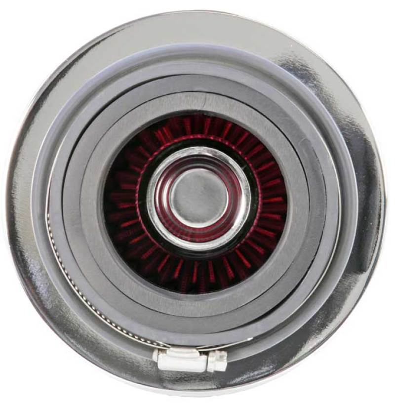 K&N Universal Air Filter Chrome Round Tapered Red - 4in Flange ID x 1.125in Flange Length x 5.5in H-thumbmail-5