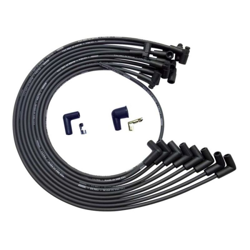Moroso BBC Under Header 90 Deg Plug HEI Dist. Unsleeved Ultra Spark Plug Wire Set - Black-thumbmail-1