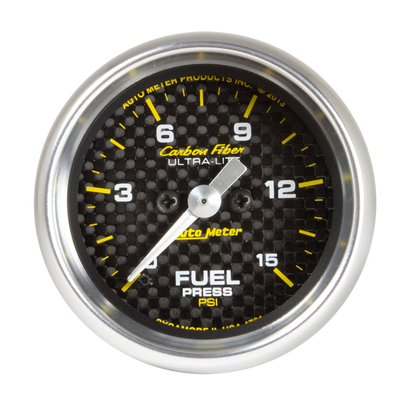 Autometer Carbon Fiber 52.4mm Full Sweep Electronic 0-15 PSI Fuel Pressure Gauge-thumbmail-1