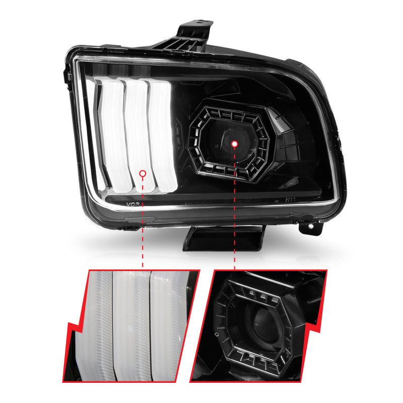 ANZO 05-09 Ford Mustang (w/Factory Halogen HL Only) Projector Headlights w/Light Bar Black Housing-thumbmail-4
