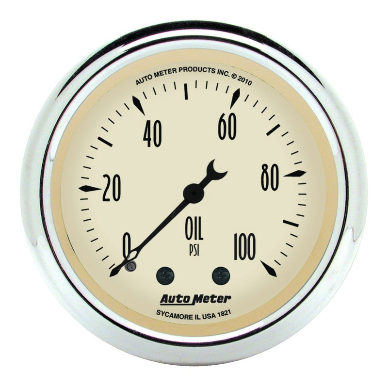 Autometer Antique Beige 52.4mm 0-100 PSI Mechanical Oil Pressure Gauge-thumbmail-1