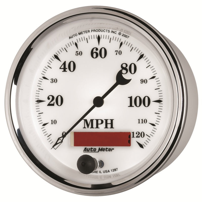 AutoMeter Gauge Speedometer 3-3/8in. 120MPH Elec. Prog. W/ Lcd Odo Old Tyme Wht II-thumbmail-4