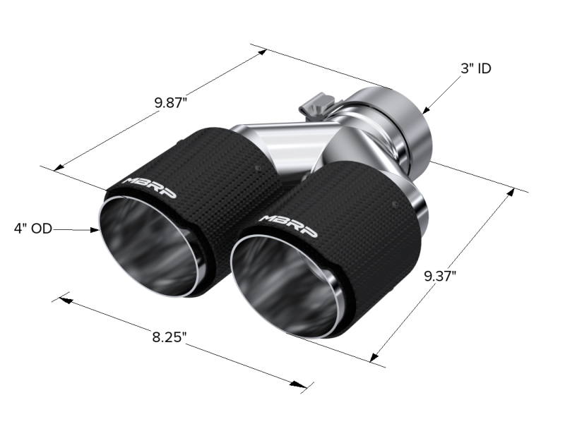 MBRP 3in ID / Dual 4in OD Out Staggered L 9.87in / R 9.37in Dual Wall Carbon Fiber Univ Exhaust Tip-thumbmail-4