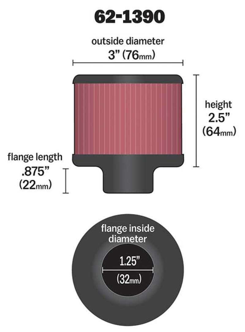 K&N 1.25in Flange ID x 3in OD x 2.5in H Rubber Base Crankcase Vent Filter-thumbmail-15