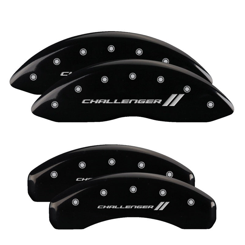 MGP 4 Caliper Covers Engraved Front & Rear With stripes/Challenger Black finish silver ch-thumbmail-3
