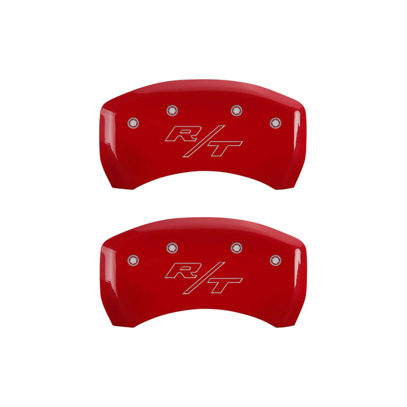 MGP 4 Caliper Covers Engraved Front Cursive/Challenger Engraved Rear RT Red finish silver ch