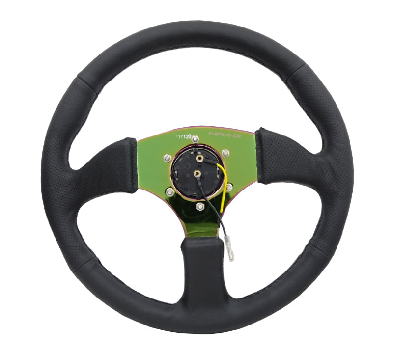 NRG Reinforced Steering Wheel (350mm / 2.5in. Deep) Leather Race Comfort Grip w/4mm Neochrome Spokes-thumbmail-4