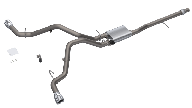 QTP 14-18 Chevy Silverado 1500 4.8L/5.3L EC/CC SB 304SS Scrmr Cat-Back Rear Split Exit w/4.5in Tips-thumbmail-3