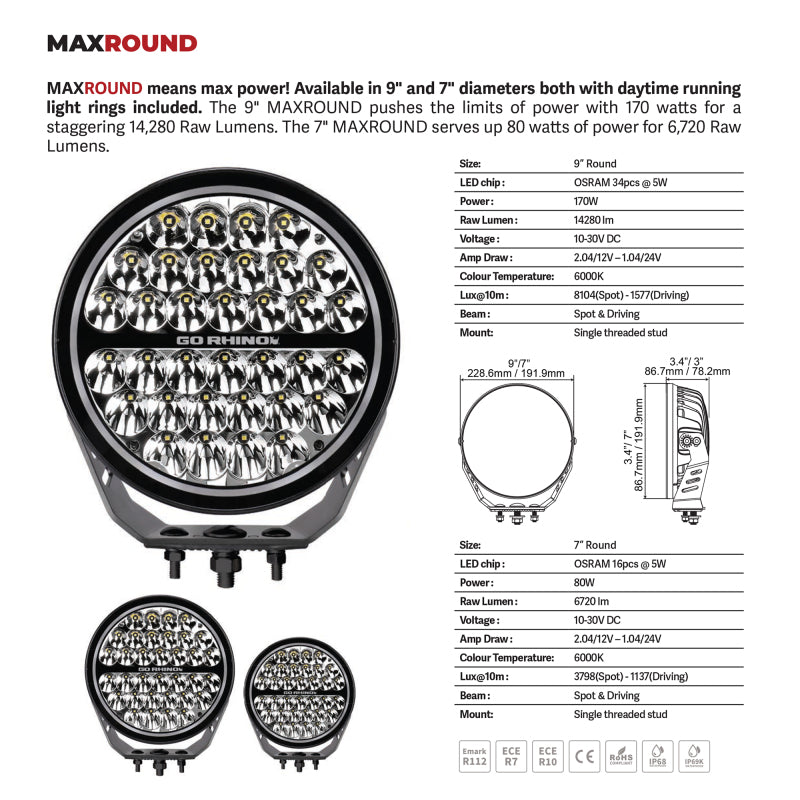 Go Rhino Xplor Blackout Series Round LED Spot Light Beam w/DRL (Surface/Thread Stud Mnt) 7in. - Blk-thumbmail-11