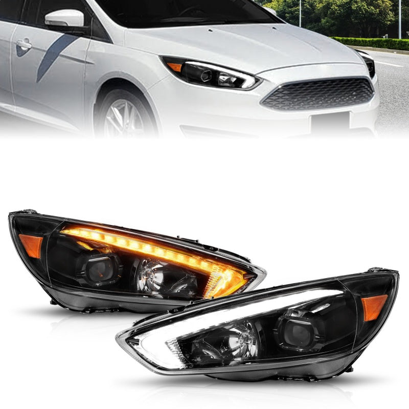ANZO 15-18 Ford Focus Projector Headlights - w/ Light Bar Switchback Black Housing-thumbmail-2