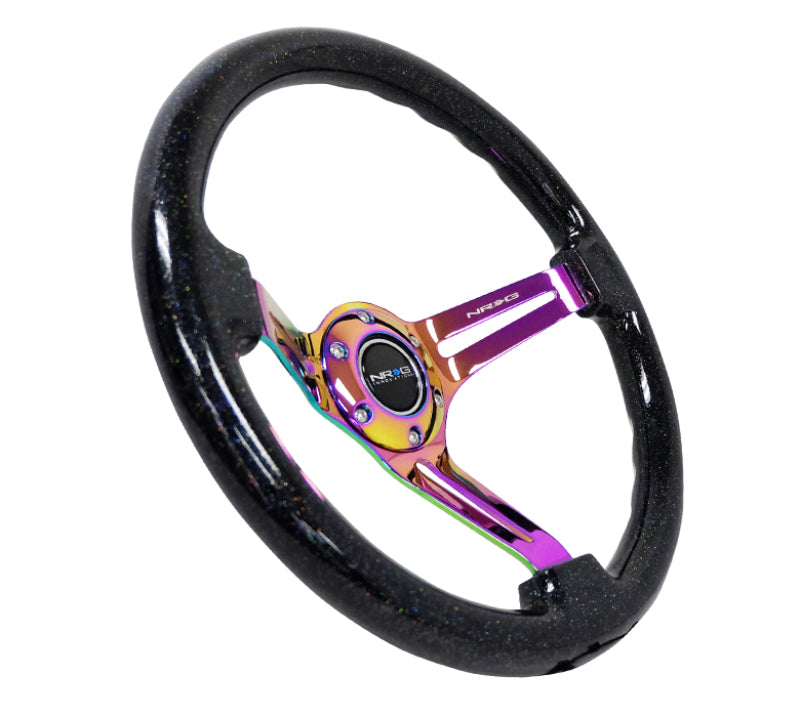 NRG Reinforced Steering Wheel (350mm / 3in. Deep) Blk Multi Color Flake w/ Neochrome Center Mark-thumbmail-4