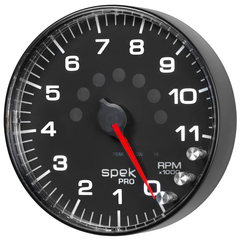 Autometer Spek-Pro Gauge Tachometer 5in 11K Rpm W/Shift Light & Peak Mem Black/Black-thumbmail-7