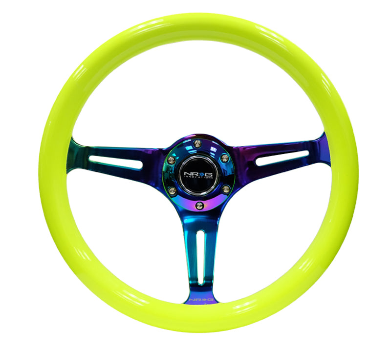 NRG Classic Wood Grain Steering Wheel (350mm) Neon Yellow Color w/Neochrome Spokes-thumbmail-5