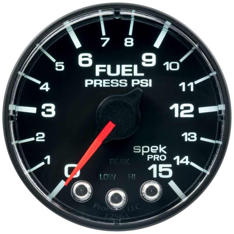 Autometer Spek-Pro Gauge Fuel Press 2 1/16in 15psi Stepper Motor W/Peak & Warn Blk/Blk-thumbmail-2
