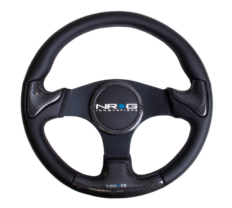 NRG Carbon Fiber Steering Wheel (350mm) Blk Frame Blk Stitching w/Rubber Cover Horn Button-thumbmail-3