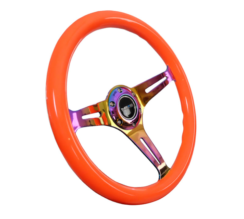 NRG Classic Wood Grain Steering Wheel (350mm) Neon Orange Color w/Neochrome Spokes-thumbmail-3
