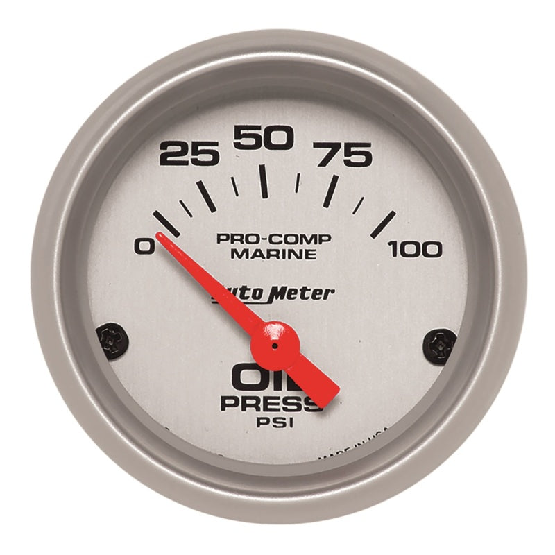 Autometer Marine Silver Ultra-Lite 2-1/16in 100PSI Electric Oil Pressure Gauge-thumbmail-1
