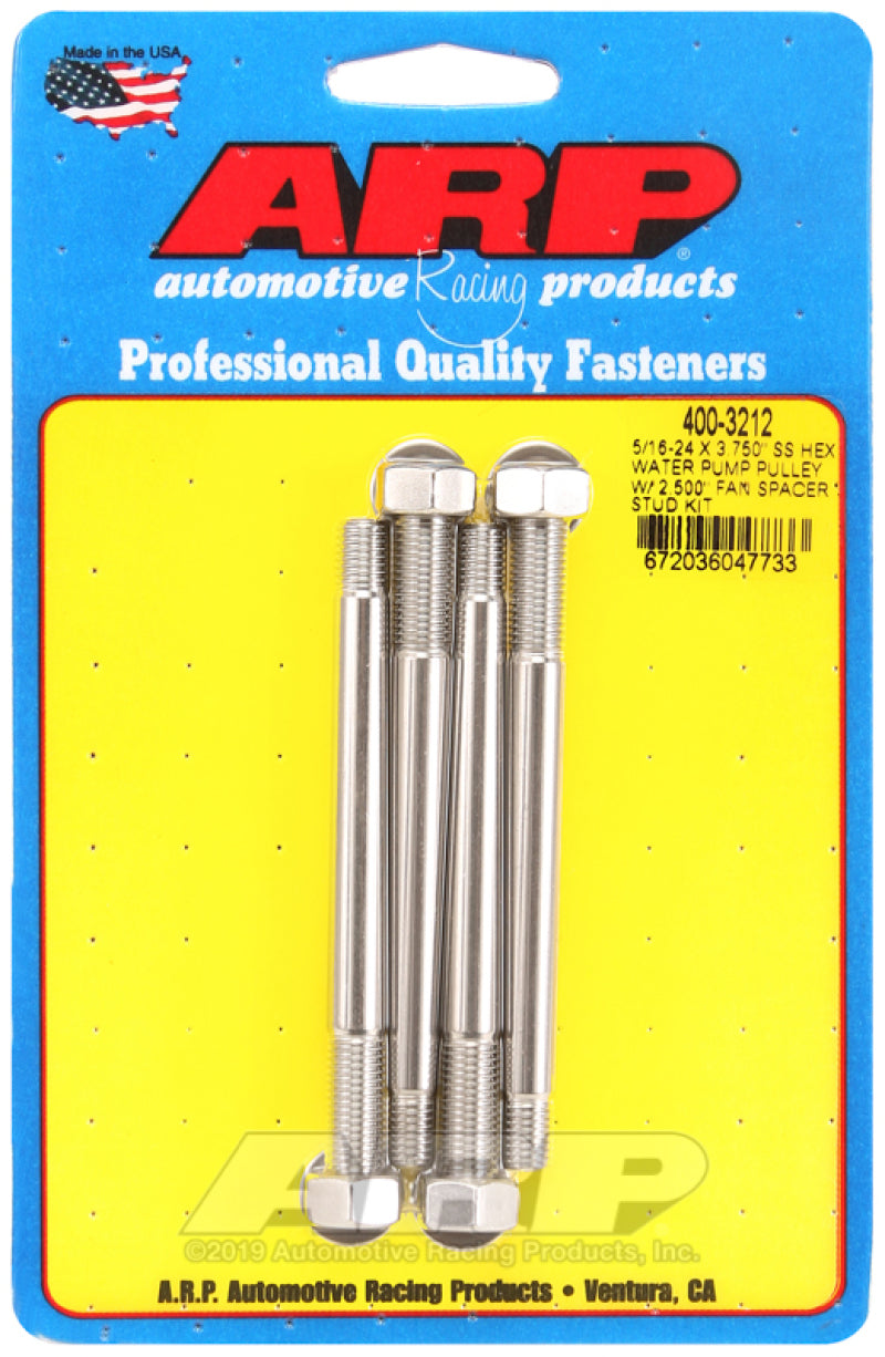 ARP 5/16-24 X 3.750 SS Hex Water Pump Pulley w/ 2.500in Fan Spacer Stud Kit-thumbmail-1