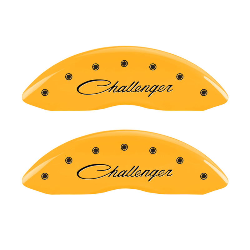 MGP 4 Caliper Covers Engraved Front & Rear Cursive/Challenger Yellow finish black ch-thumbmail-3