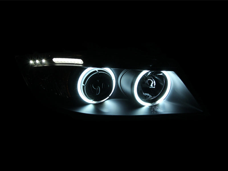 ANZO 2006-2008 BMW 3 Series E90-E91 Projector Headlights w/ Halo w/ LED Bar Black (CCFL)-thumbmail-3