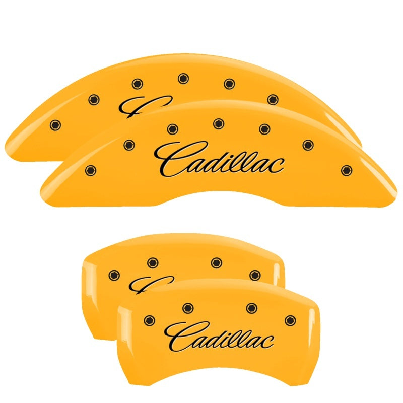 MGP 4 Caliper Covers Engraved Front & Rear Cursive/Cadillac Yellow finish black ch-thumbmail-2