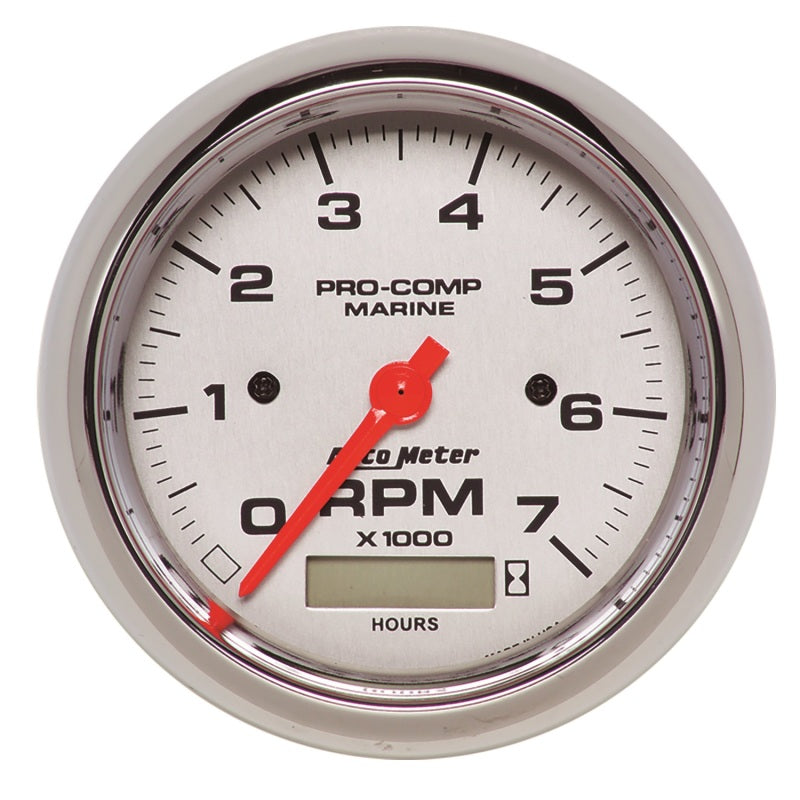 Autometer Marine Chrome Ultra-Lite 3-3/8in 7K RPM w/Hourmeter Tachometer Gauge-thumbmail-1