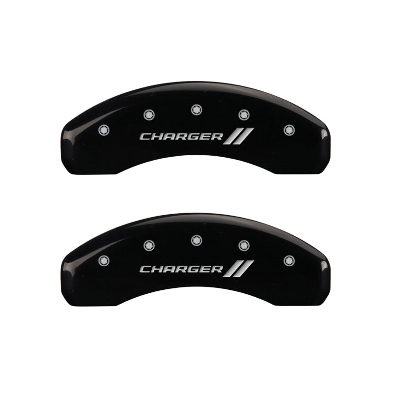 MGP 4 Caliper Covers Engraved Front & Rear With stripes/Charger Black finish silver ch-thumbmail-5