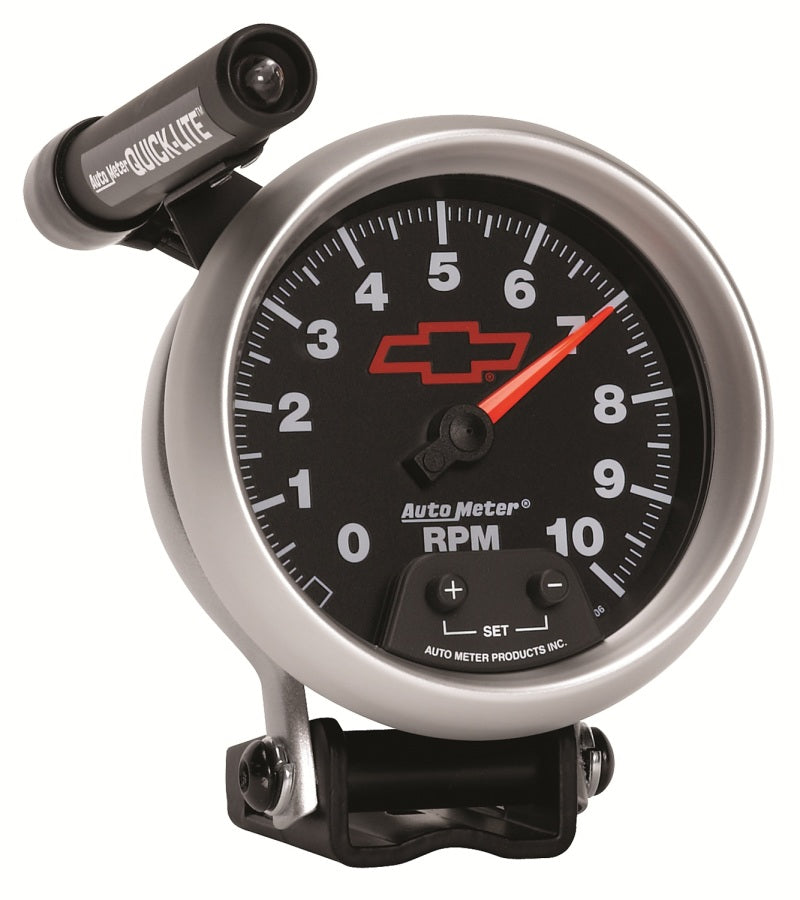 Autometer GM Red Bowtie Black 3-3/4in 0-10000 RPM Pedestal Mount Tachometer Quick-Lite-thumbmail-7
