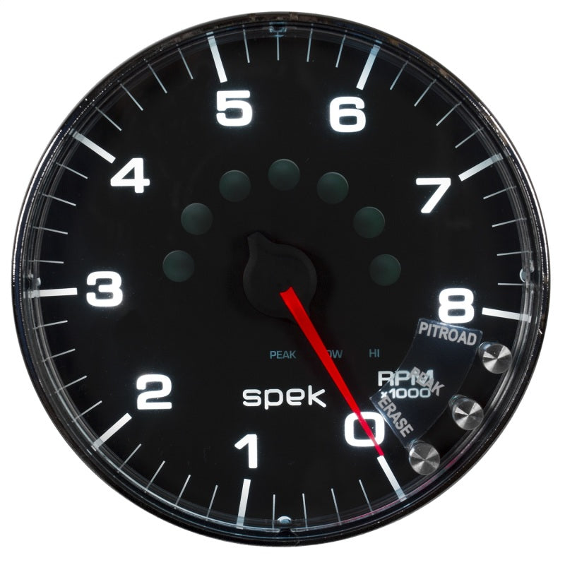 Autometer Spek-Pro Gauge Tachometer 5in 8K Rpm W/Shift Light & Peak Mem Black/Chrome-thumbmail-2