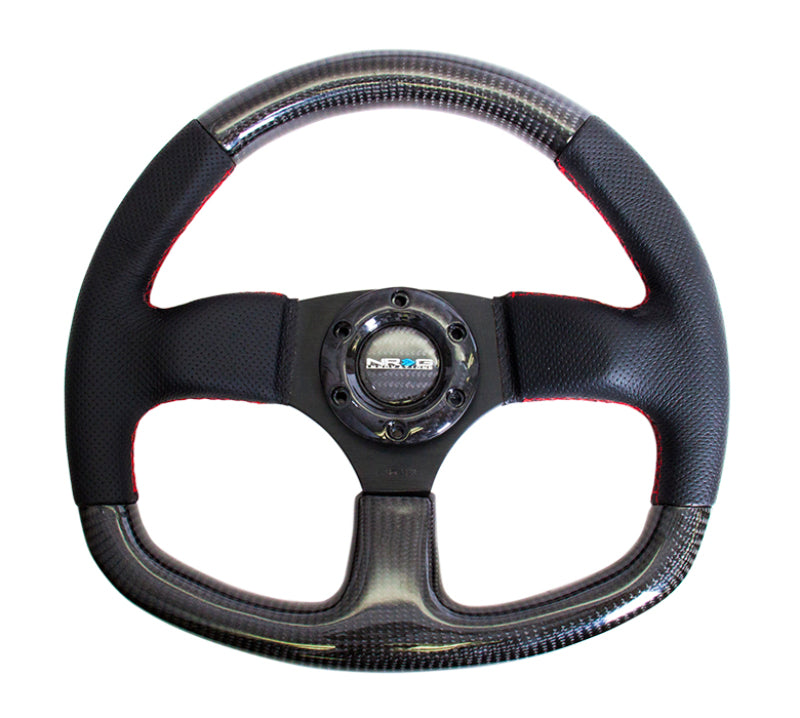 NRG Carbon Fiber Steering Wheel (320mm) Flat Bottom & Leather Trim w/Red Stitching-thumbmail-5