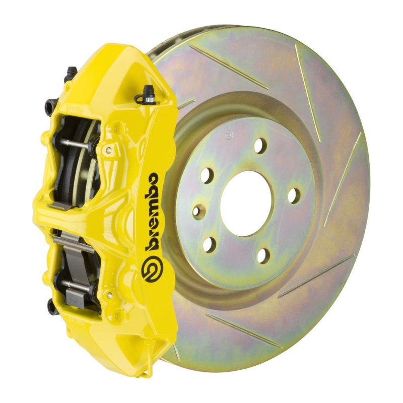 Brembo 05-14 Mustang GT Excl non-ABS Equipped Fr GT BBK 6Pist Cast 355x32 1pc Rtr Slot Type1-Yellow-thumbmail-1
