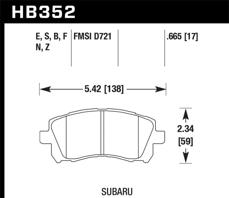 Hawk 1998-2/2002 Subaru Forester L (w/Rear Drum Brakes) High Perf. Street 5.0 Front Brake Pads-thumbmail-4