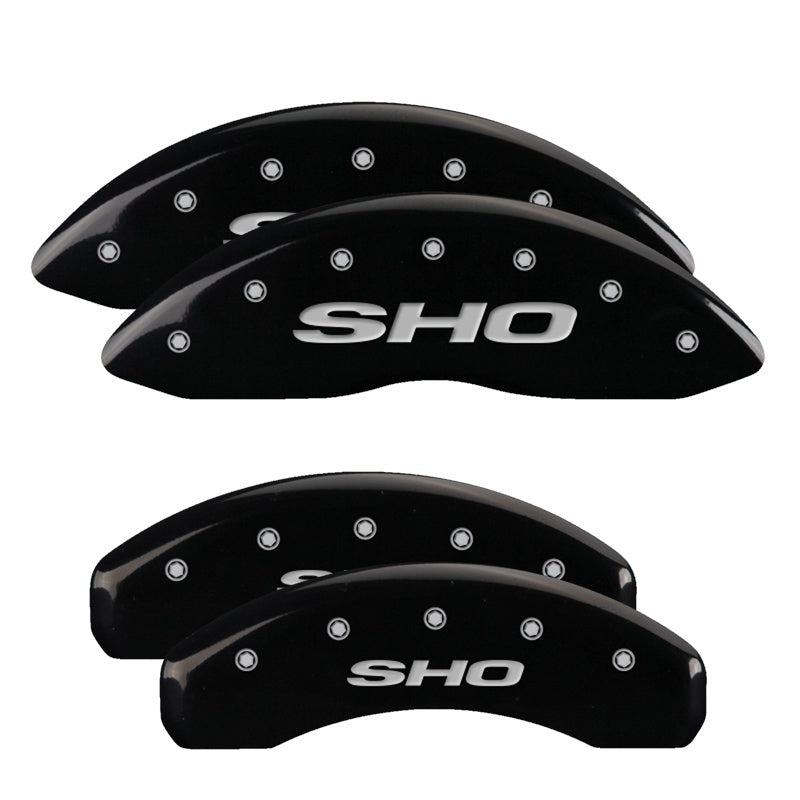 MGP 4 Caliper Covers Engraved Front & Rear Cobra Yellow Finish Black Char 2006 Ford Mustang-thumbmail-3