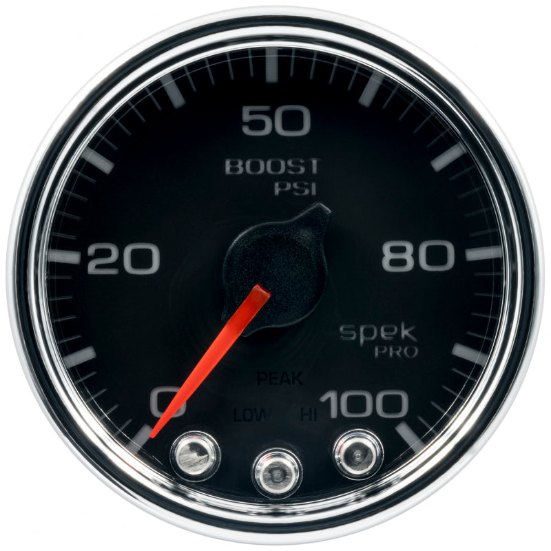 Autometer Spek-Pro Gauge Boost 2 1/16in 100psi Stepper Motor W/Peak & Warn Blk/Chrm-thumbmail-2