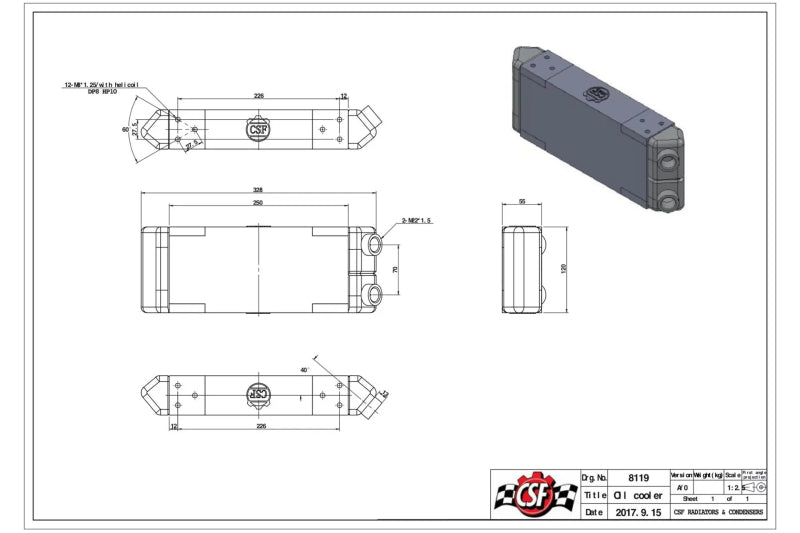 CSF Universal Dual-Pass Oil Cooler - M22 x 1.5 - 13in L x 4.75in H x 2.16in W-thumbmail-7