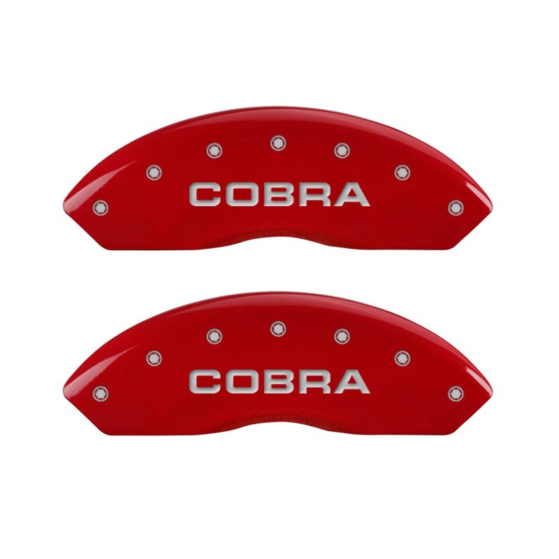 MGP 4 Caliper Covers Engraved Front & Rear Cobra Red finish silver ch-thumbmail-3