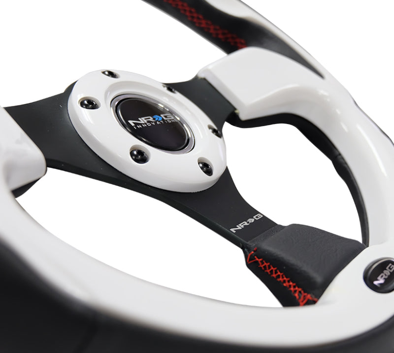 NRG Reinforced Steering Wheel (320mm) Blk w/White Trim & 4mm 3-Spoke-thumbmail-13