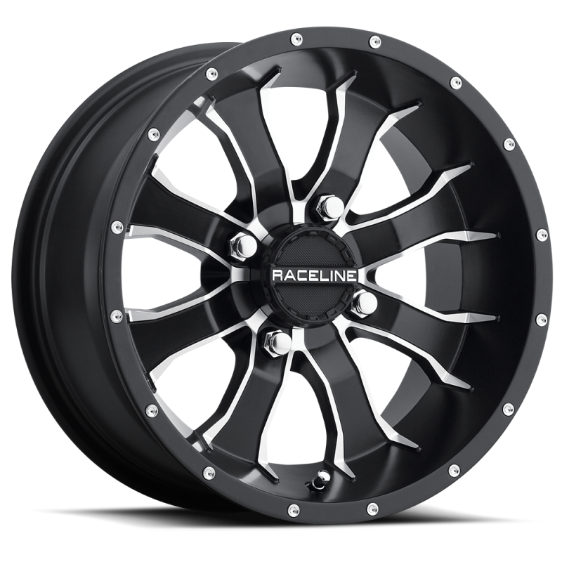 Raceline A77 Mamba 14x7in / 4x110 BP / -47mm Offset / 83.8mm Bore - Black & Machined Wheel-thumbmail-1