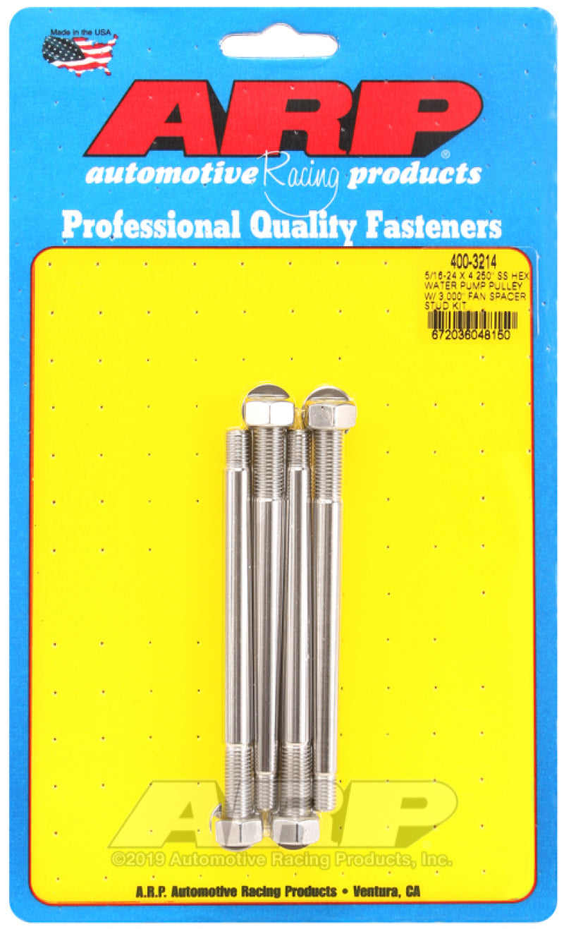 ARP 5/16-24 X 4.250 SS Hex Water Pump Pulley w/ 3.000in Fan Spacer Stud Kit-thumbmail-1