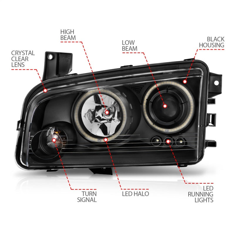 ANZO 2006-2010 Dodge Charger Projector Headlights w/ Halo Chrome (CCFL)-thumbmail-11