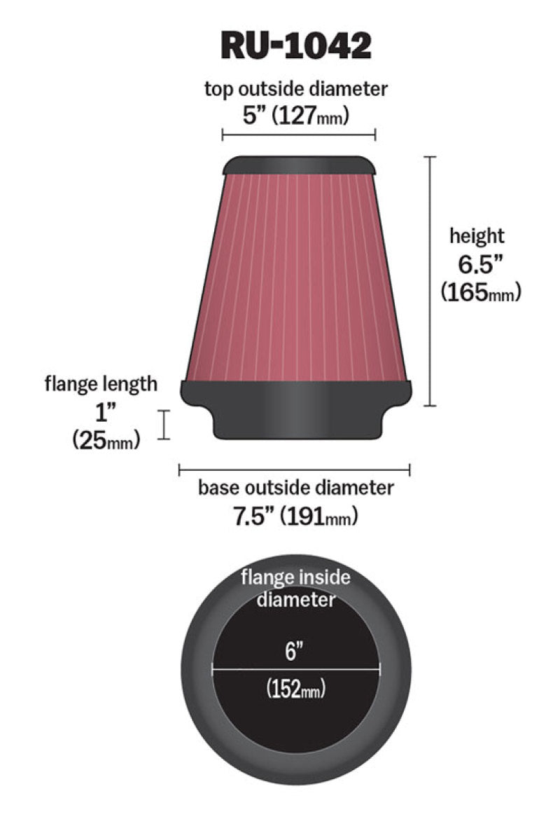 K&N Universal Clamp-On Air Filter 6in FLG / 7-1/2in B / 5in T / 6-1/2in H-thumbmail-12
