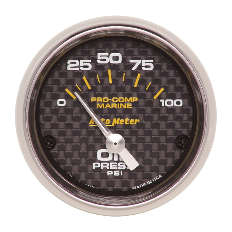Autometer Marine Carbon Fiber 2-1/16in 100PSI Electric Oil Pressure Gauge-thumbmail-1