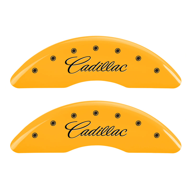 MGP 4 Caliper Covers Engraved Front Cursive/Cadillac Engraved Rear CTS Yellow finish black ch-thumbmail-2