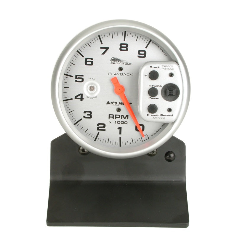 Autometer Pro-Cycle Gauge Tach 5in 9K Rpm Pedestal W/ Rpm Playback Silver Pro-Cycle-thumbmail-2