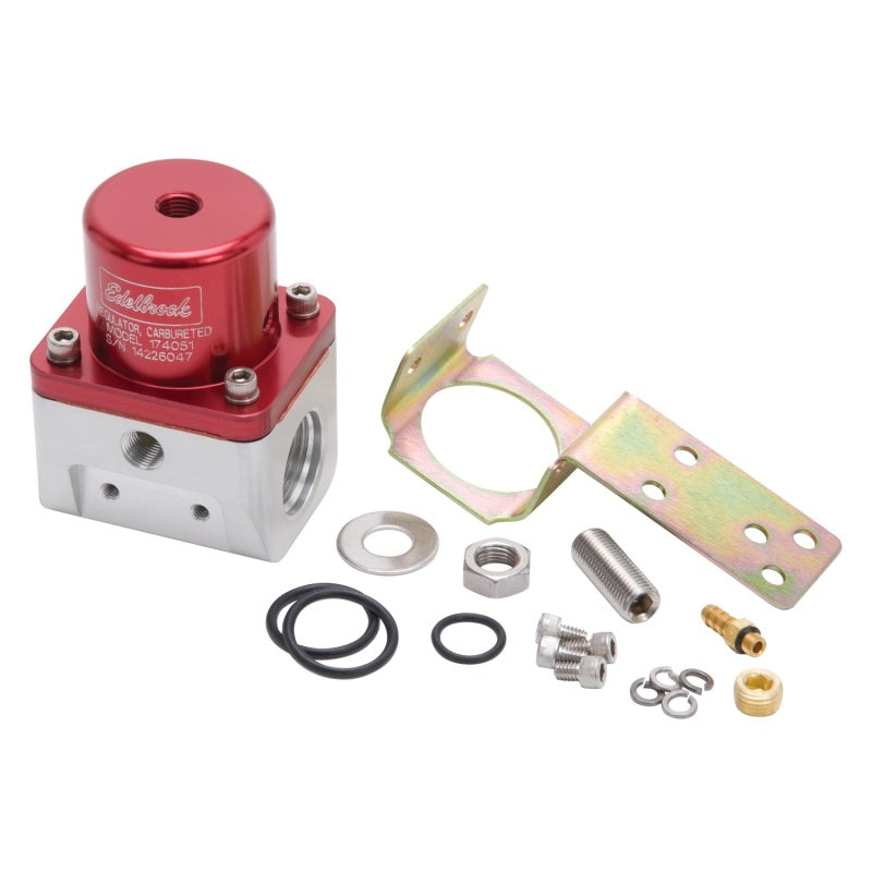 Edelbrock Fuel Pressure Regulator Carbureted 180 GPH 5-10 PSI -10 In/Out -6 Return Red/Clear-thumbmail-4