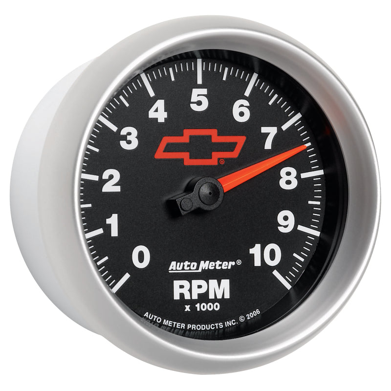 AutoMeter Gauge Tachometer 3-3/8in. 10K RPM In-Dash Chevy Red Bowtie Black-thumbmail-4