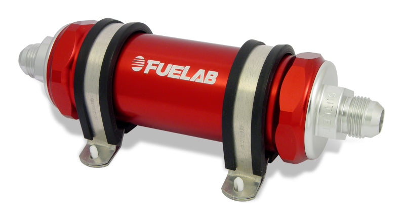 Fuelab 828 In-Line Fuel Filter Long -10AN In/Out 100 Micron Stainless - Red-thumbmail-1