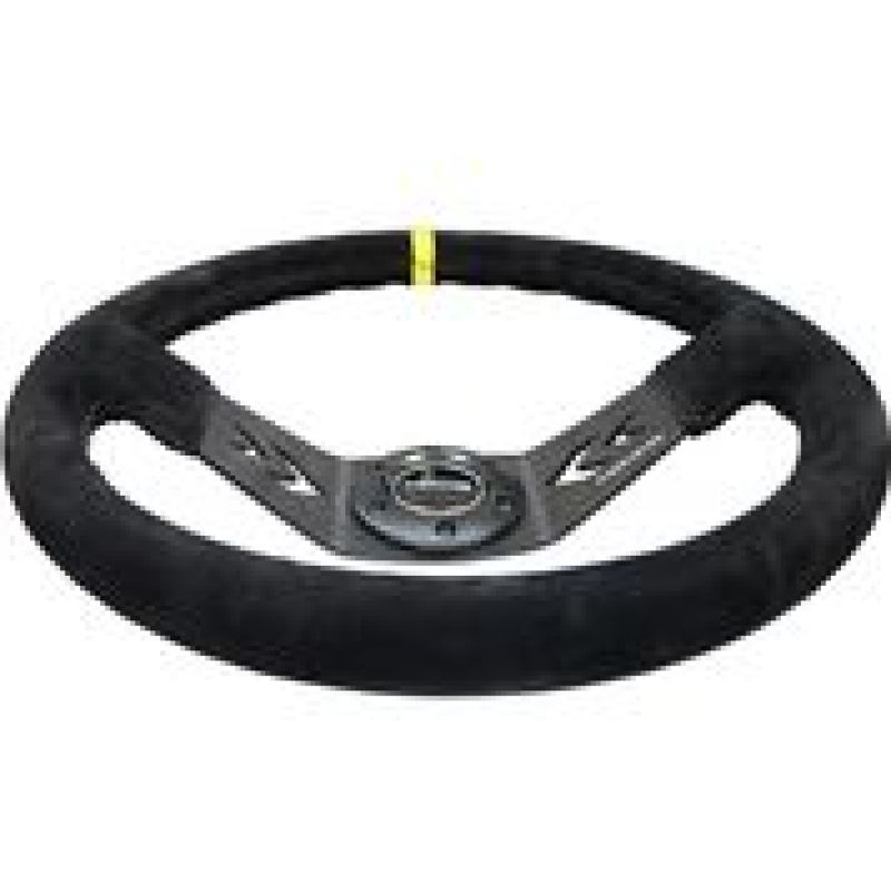 NRG Reinforced Steering Wheel (350mm / 3in. Deep) Blk Suede w/NRG Arrow Cut 2-Spoke & Yellow Mark-thumbmail-4