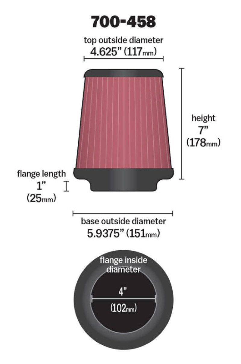 Airaid Universal Air Filter - Cone 4 x 7 x 4 5/8 x 7 w/ Short Flange-thumbmail-16