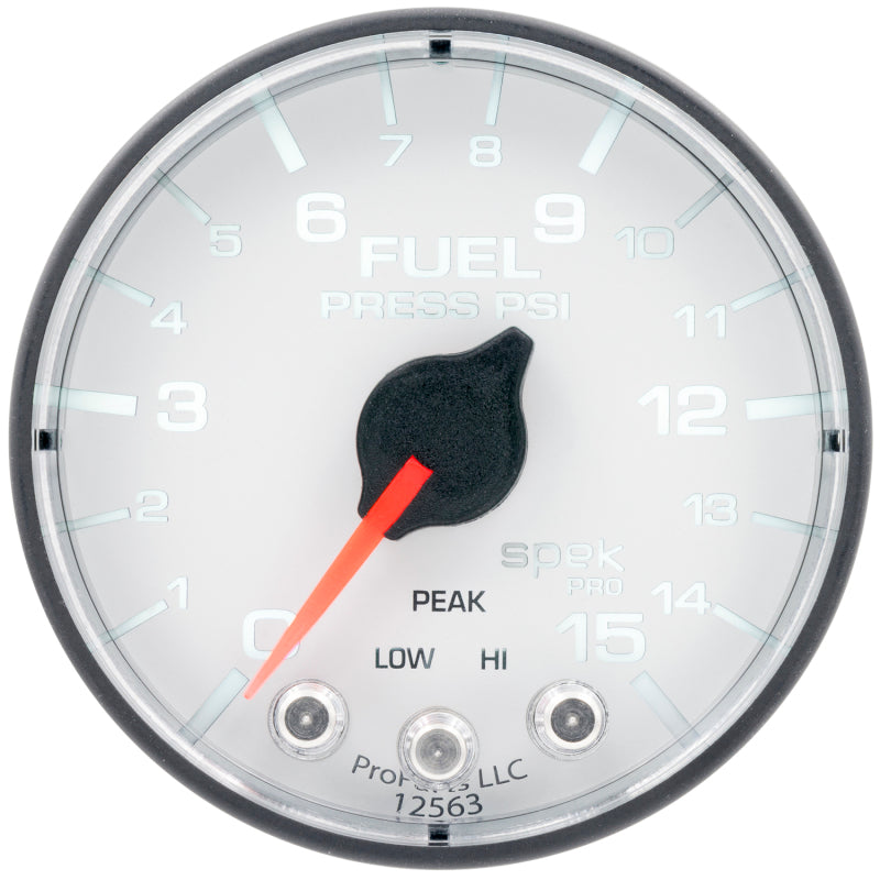 Autometer Spek-Pro Gauge Fuel Press 2 1/16in 15psi Stepper Motor W/Peak & Warn Wht/Blk-thumbmail-2
